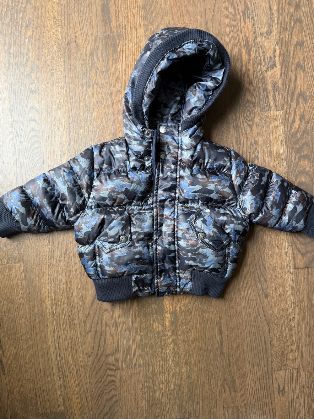 Appaman Mini Puffy Coat Toddler Boy Blue Bayou Camo Down Winter Jacket